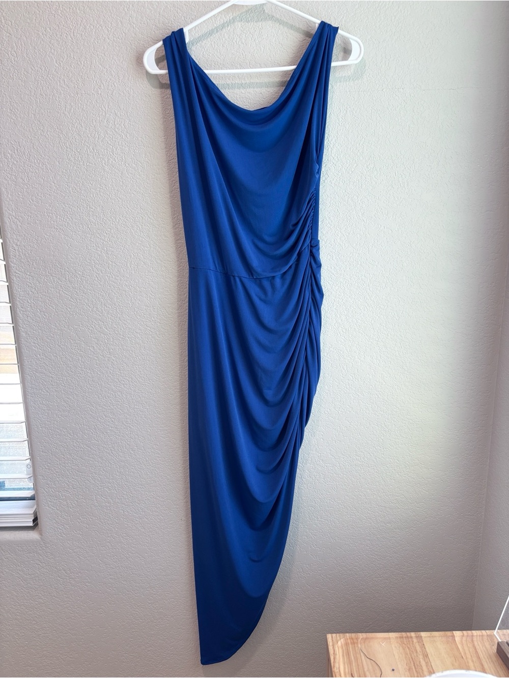 VICI Asymmetrical Drape Ruched Midi Dress Royal Blue Women’s Size Medium